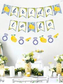 柠檬婚礼派对装饰 - 黄色和蓝色横幅，钻石戒指花环，水果主题单身派对装饰