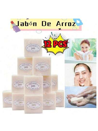 12 PCS Jabón De Arroz Tailandes Para Cuerpo, Cara, Mano Limpieza Profunda