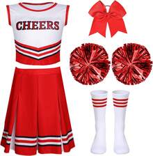 Unittype Conjunto de 4 piezas de disfraces de animadora para niñas, uniforme de animadora, disfraz de Halloween, vestido de fiesta de cumpleaños - Verde - Ver 10