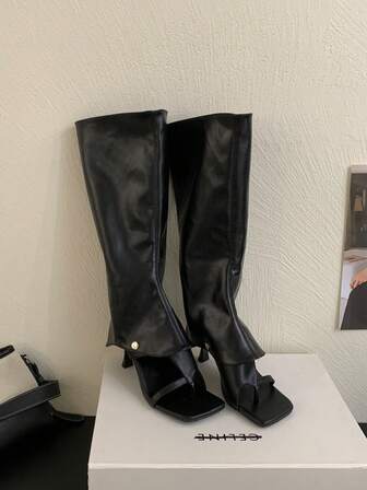 秋冬女士时尚高跟凉鞋，方头复古罗马凉鞋，可拆卸两穿靴，性感细高跟长靴，夏季过膝长靴，派对装扮