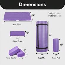 Local Delivery 7-Piece Yoga Equipment Set With Multiple Colors - Yoga Mat With Carrying Strap, 2 Yoga Blocks, Yoga Mat Towel, Yoga Hand Towel, Yoga Strap And Yoga Knee Pad - 紫色 - 查看 3