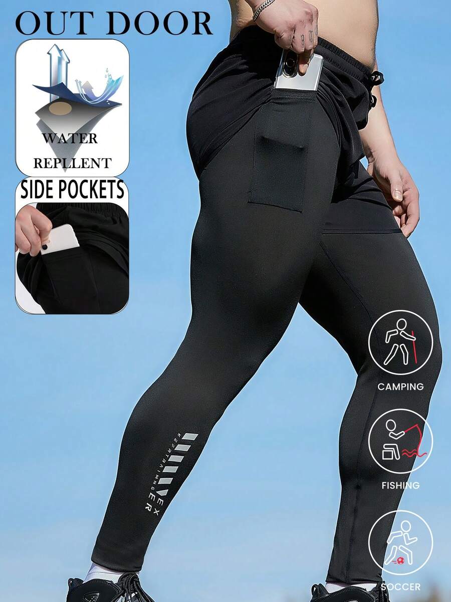 2 Pieces Set Outdoor Sports Running Pants With Side Pockets, Composed Of Shorts And Long Pants Black Spring - Black - View 1