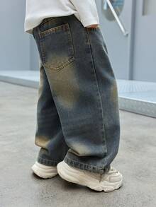 幼儿/小男孩宽松复古牛仔裤，适合秋季休闲、上学、户外穿着