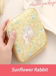 1 Stück süßer Cartoon Ölgemälde Design PVC Material Aufbewahrungstasche, lässiger Stil, leicht, handwaschbar, großer Stauraum tragbarer Organizer für Kopfhörer, Datenkabel, Lippenstift, Damenbinden