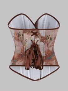 1pc Women Vintage Palace Style Stretchy Corset Top, Bee Jacquard Corset, New Boned Bandeau Crop Top For Special Occasions, Spring