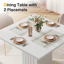 Tribesigns 90cm White Square Dining Table With 2 Placemats – Sturdy Pedestal Base For Dining Room, Living Room, And Kitchen - White - View 4