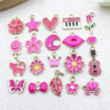 20/200 件 10 色新款时尚珐琅散装花朵心形什锦饰品可爱镀金吊坠适用于 DIY 手链项链耳环珠宝制作工艺配件 - 混合 - 查看 19