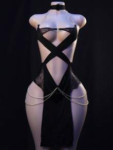 Egyptian Catwoman Bodysuit - Gold Chain Lingerie Dress For Seductive Role Play