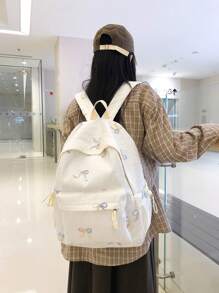 Mochila de gran capacidad con decoración de lazo de color de moda para el campus escolar de mujeres