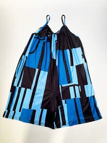 女式全身加大码连体裤夏季女装，新款几何图案夏季无袖连体裤度假装女装，女式日常连体裤，休闲曲线连体裤