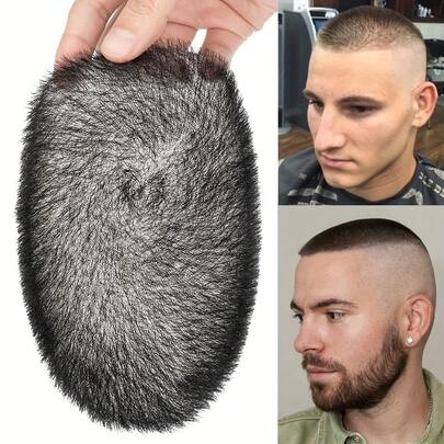 Men Human Hair Short Buzz Cut PU Thin Skin Toupee Straight Transparent Biological Scalp Hair Toppers Toupee Piece Wig Invisible Hairpiece For Thinning Hair Or Bald Natural Look Hairpiece Natural Black For Men