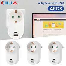 CILIA 2/4 Pcs 3-In-1 Wall Outlet Converter 3680W 250V With USB & Type-C ,F-Type Socket, CE Certified,Space-Saving For Home & Travel - EU F Type Plug(220-240V) - View 2