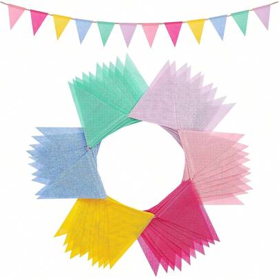 Grobe Leinen bunte Dreieck Girlande - Mehrfarbige leinenähnliche Regenbogenfahnen, DIY Basteldekor, geeignet für Geburtstag, Outdoor, Party, Feiertag, Schule, Klassenzimmer, Hängedekoration