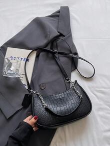 1 geantă de umăr pentru femei din PU de culoare solidă, geantă la subraț pentru naveta la serviciu, versatilă, geantă crossbody cu curea reglabilă