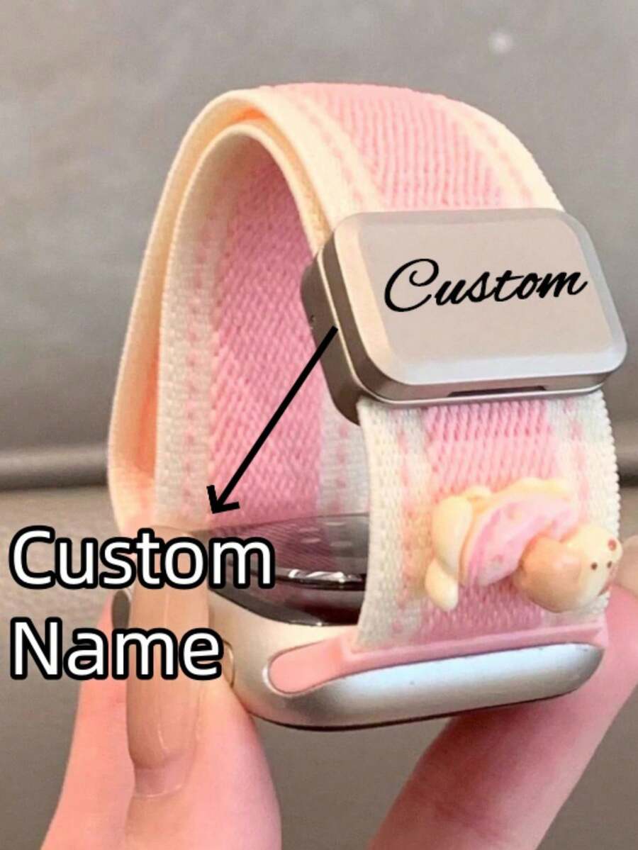[Customized] Personalized Name Y2k 3D Dog Nylon Cute Stripe Magnetic Band Compatible With Apple Watch Band Series S10 9 8 7 SE S11 10 42mm 46mm 38 40 41mm 42 44 45mm 49mm Summer Men Women Strap - A - View 1