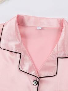 Girls Pajamas, Satin Silky Pjs Set Kids 2Pcs Button-Down Nightwear Sleepwear Gift For Kids - 粉色 - 查看 3