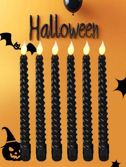 3/6 件黑色万圣节 LED 螺旋长杆电子无焰万圣节蜡烛灯、圣诞装饰灯、情人节装饰灯、茶灯生日婚礼装饰照明、餐桌蜡烛灯，不含电池万圣节装饰灯家居装饰派对装饰万圣节装饰房间装饰万圣节花园装饰礼物仙女