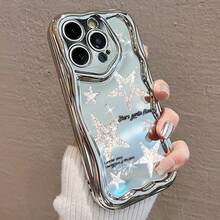 Funda para teléfono 1 pieza adecuada para 16 ProMax/16Plus/16Pro/16, 15/14/13/12/11 Nuevo teléfono con forma de onda con patrón de moda galvanizado, orificio de precisión de lente, funda protectora integrada de TPU resistente a golpes y caídas. - Plateado - Ver 6