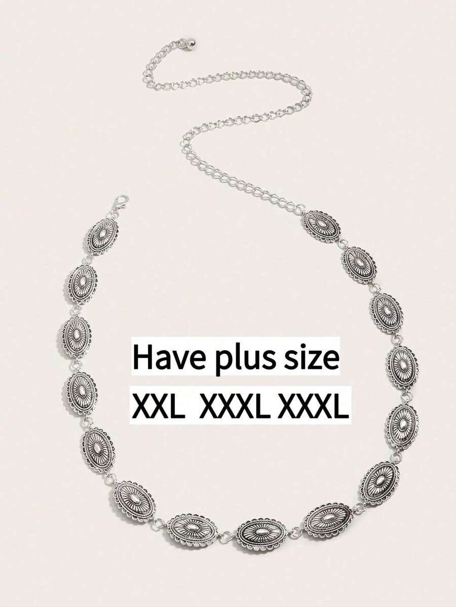 1pc Plus Size XXL XXXL XXXXL Western Style Vintage Floral Engraved Textured Metal Waist Chain Belt, Suitable For Beach, Vacation, Party Fall, Autumn, Halloween