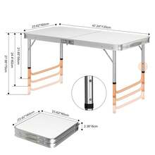 Royalswill Aluminum Foldable Table 120cm W/3-Level Height & Handle, Portable 4ft Camping Desk For Indoor/Outdoor - White - View 3
