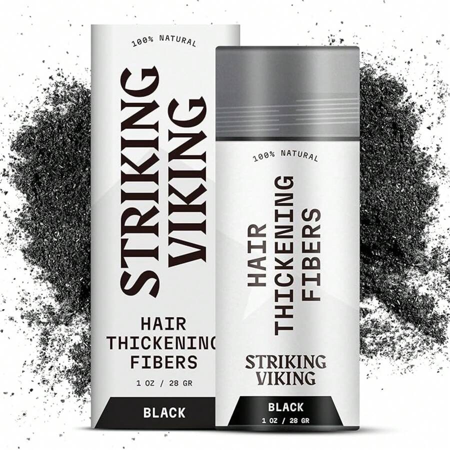Striking Viking Hair Building Fibers For Thinning Hair (Black) 28g – Natural – Long-Lasting Powder For Undetectable, Thicker Look For Men & Women - Hair Fibers