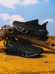 Zapatos deportivos casuales para hombres, zapatillas de moda con cordones de punto, zapatos deportivos de ocio para parejas, suela exterior ultraligera de cuchilla hueca, zapatos deportivos para correr resistentes al deslizamiento y con amortiguación para exteriores