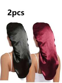 2 Stück Satin Schlafhauben für langes Haar, geeignet für den täglichen Gebrauch.