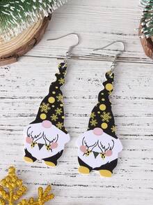 1 对可爱万圣节和冬季蝙蝠、南瓜、雪花、矮人吊坠耳环，适合女士，PU 皮革双面秋冬节日耳环礼物