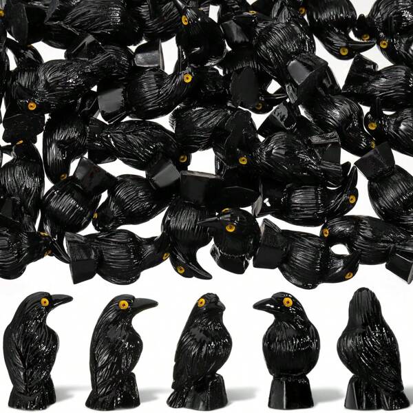 10/50/100 Pcs Mini Crow Statues Mini Resin Crow Statues Black Crows Summer Decoration Halloween Scene Decoration Mini Resin Animal Garden Ornaments