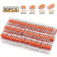 80pcs/40pcs/30pcs/20pcs Electrical Quick Connectors, Lever Wire Nut Connector Terminal Combo Kit, DIY Wire Connectors (28-12 AWG), 2/3/4/5 Port Push-In Electrical Connecting Terminals, Plug-In Terminal Blocks, Mini Quick Wire Connectors, Cable Lugs, 0.4-4.0mm - Orange - View 3