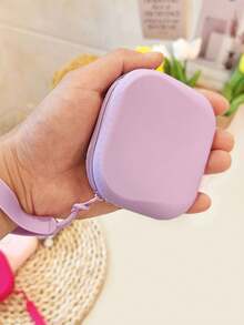 1pc Mini Solid Color Silicone Zipper Pouch, Multifunctional Cable Organizer Bag, Zipper Hard Coin Wallet Square Cushion Lipstick Cosmetic Case, Portable Card Holder Waterproof Handbag - 9.6*8.6*2.8 - View 5