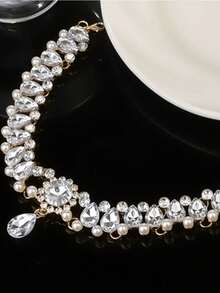 1pc Women Diamond Encrusted Choker Necklace, Formal Occasion Neck Choker Collar - Clear - View 3