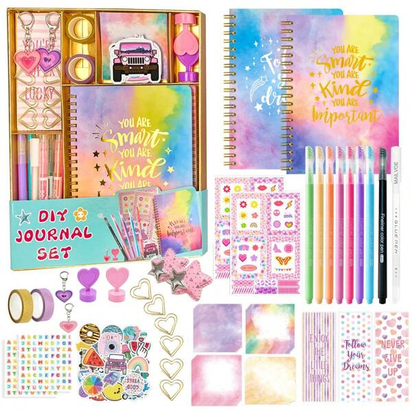 DIY Journal Kit For Girls Ages 8-14, Stationary & Diary Set With Stickers,Birthday Gifts For 8 9 10 11 12 13 14 Year Old Girl, Scrapbook Art Crafts Kit Teen Girl Birthday Gift Idea