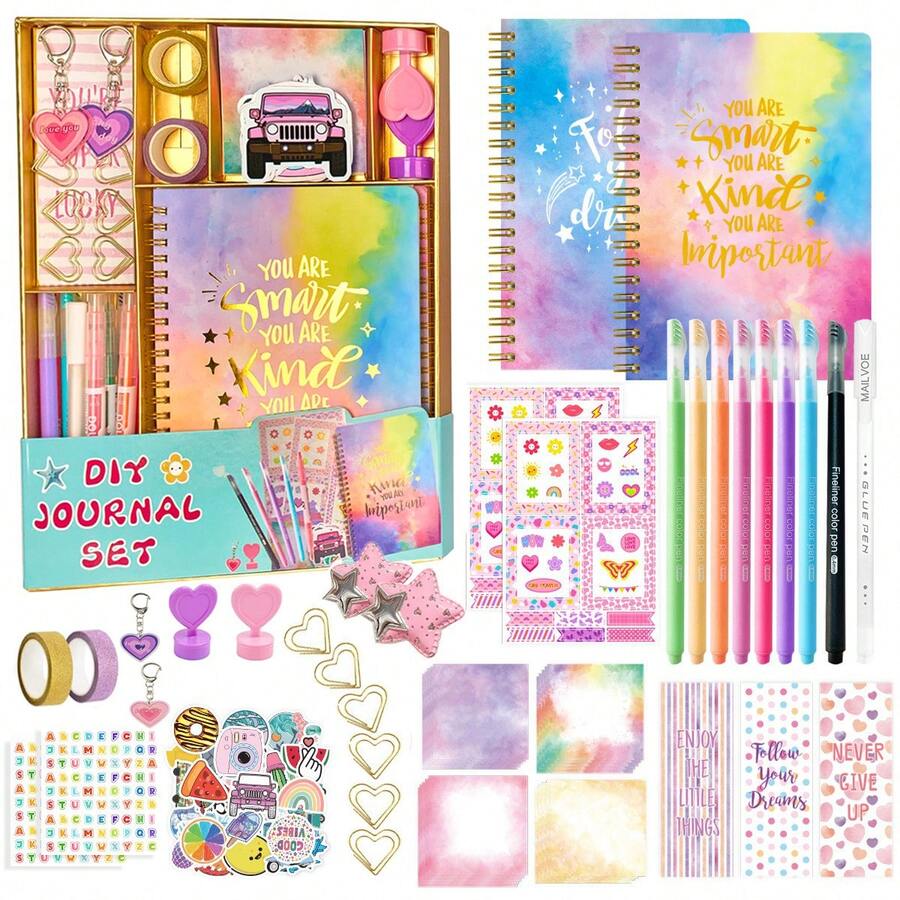 DIY女孩日记套装，适合8-14岁女孩，包含文具、笔记本和贴纸，是送给8-14岁女孩的理想生日礼物，也非常适合制作剪贴簿和手工艺品。