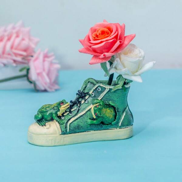 1 pièce pot de fleurs en résine de chaussures vertes créatives Vase à sneakers décoratif pour les succulentes/fleurs, décoration de maison originale