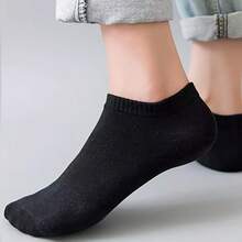 5 Pairs Of Thin - Sweat Absorbing And Comfortable, Available In 3 Colors (Black/Gray/White), Solid Color Design, Fashionable And Casual Socks, Suitable For Daily Leisure And Office Wear, Comfortable And Fitting - màu đen - Xem 5