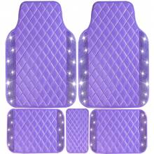5 Pcs Bling Leather Car Mats Shining Artificial Diamond Floor Mats Crystal Rhinestone Sparkly Glitter Carpet Anti-Slip Waterproof Pad Universal Fit For Automotive SUV, Sedan, Van, Girl Women - Đá giả da màu tím - Xem 1