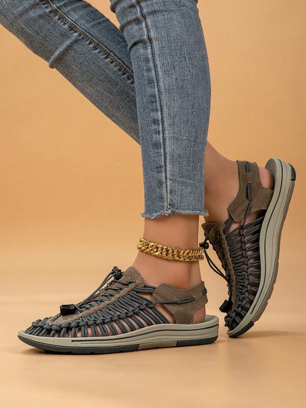 Handmade Woven Multi-Color Comfortable Sandals, Fashion Casual Breathable Walking Shoes, Closed Toe Slip On Sandals For Women And Plus Size Men, Suitable For Summer