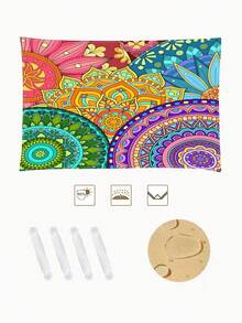 1pc Outdoor Thickened Waterproof Sunscreen Ombre Mandala Pattern Bohemian Style Outdoor Garden Patio Canopy Beach Sunshade, Comes With Ropes (Excluding Frames) - Multicolor - View 3