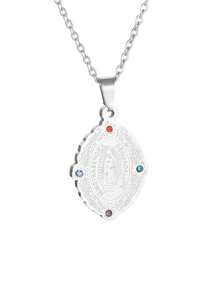 1pc Fashionable Colorful Cubic Zirconia Virgin Mary Pendant Necklace, Stainless Steel Jewelry Gift For Women