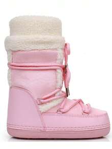 Cizme de damă din imitație de shearling, pantofi comozi, pufoși, călduroși, scurți, cu plată, pentru exterior/interior, cizme până la jumătatea gambei, cizme termice, cizme de zăpadă calde - Roz - Vizualizare 4