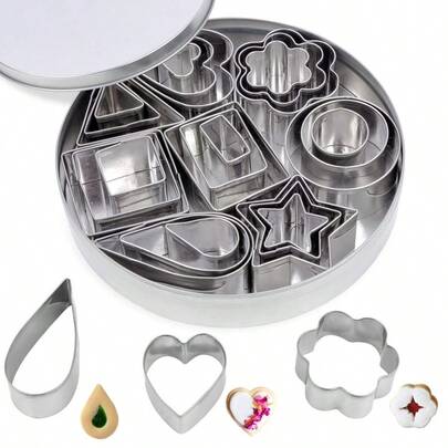 24/30Pieces Stainless Steel Cookie Cutter Set, Rectangular Heart Star Flower Pattern Cookie Cutter, Cookie Cutter, Fondant DIY Baking Tools, Cookie Cutter, Kitchen Baking Tools