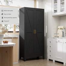Armario de almacenamiento metálico de estilo rústico con 4 niveles, 2 puertas correderas y 3 estantes ajustables, 155 cm, ideal para la cocina, el hogar, la oficina, el garaje o la sala de estar, color blanco. - Negro - Ver 3