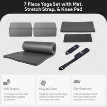 Local Delivery 7-Piece Yoga Equipment Set With Multiple Colors - Yoga Mat With Carrying Strap, 2 Yoga Blocks, Yoga Mat Towel, Yoga Hand Towel, Yoga Strap And Yoga Knee Pad - 灰色的 - 查看 3