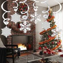 quot;Salones de cubierta con decoraciones colgantes en espiral con copos de nieve plateados: ¡perfectos para una Feliz Navidadquot; - Plateado - Ver 1