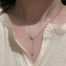 1pc Women Stainless Steel Water Drop Bead Lucky Charm Necklace