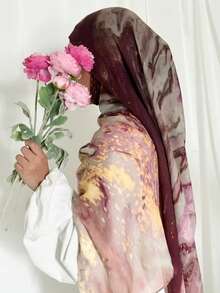 1 Stück Modal bedrucktes Hijab Tuch, bequem, weich und atmungsaktiv, geeignet für den täglichen Gebrauch mit Abaya - Tuschemalerei und Marmorstruktur