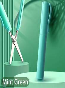 二合一折叠剪刀，创意文具迷你折叠学生美术剪刀，便携多功能办公学习用品 - 小巧笔式设计，学生和手工爱好者的理想之选，有橙色、浅绿色、白色、粉色、蓝色可选