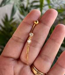 Piercing de umbigo c/ em aço cirúrgico - Prata 925 banhado a Ouro