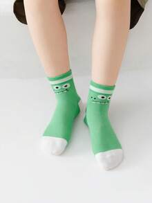 5 双儿童网眼袜，白色、绿色、蓝色、卡通恐龙、火箭、条纹、字母图案，休闲运动风格，适合春夏季，学生短袜，日常穿着，返校穿着，搭配休闲鞋或运动鞋 - 彩色 - 查看 3